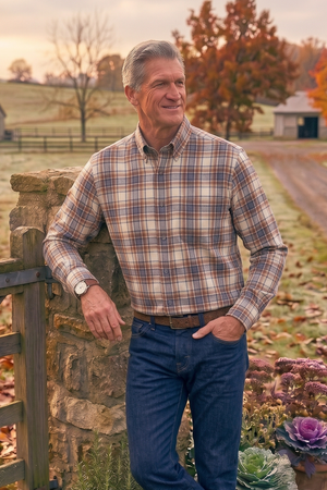 Viyella Cream and Blue plaid Made in Canada Shirt