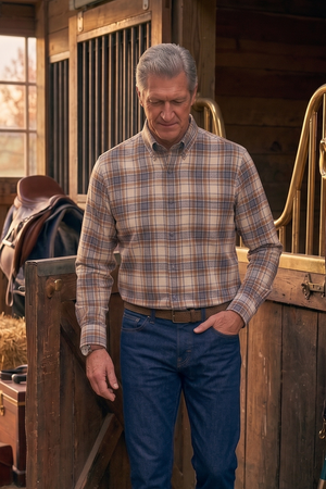 Viyella Mushroom Brown Plaid Made in Canada Shirt
