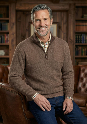 Viyella 1/4 Zip Woodsman Sweater with Leather Trim