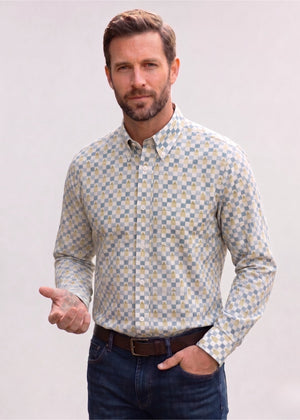 Viyella Made in Canada Linen Blend Castle Print Shirt