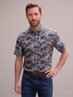 Viyella Made in Canada Abstract Print Short Sleeve Shirt with Stretch