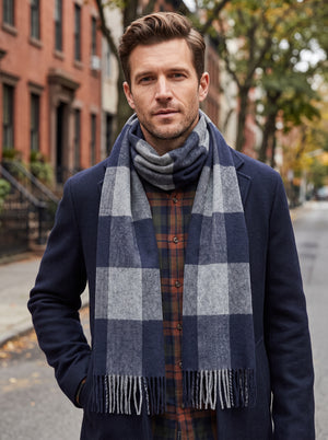 Viyella 100% Baby Alpaca Blue Checkered Scarf