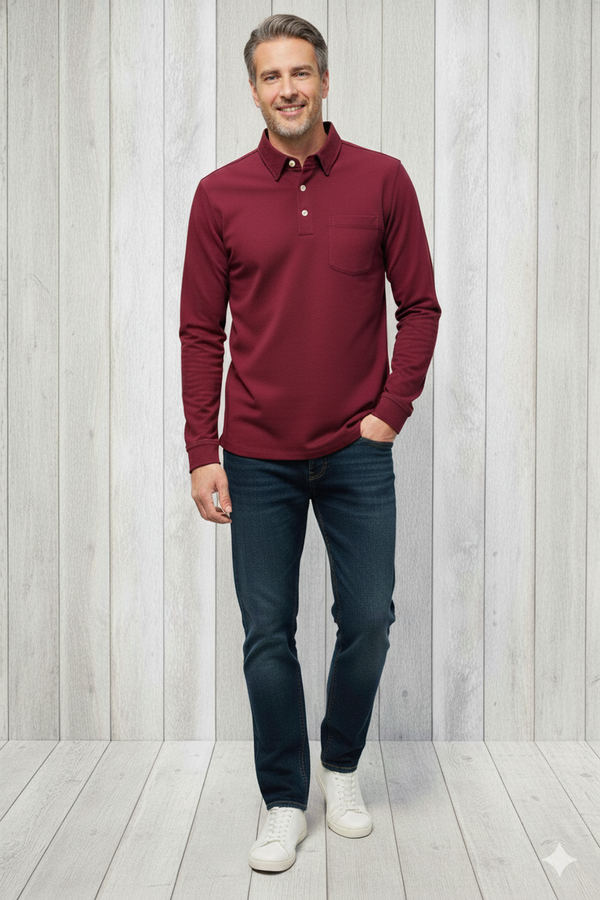 Leo Chevalier Long Sleeve Polo with Pocket