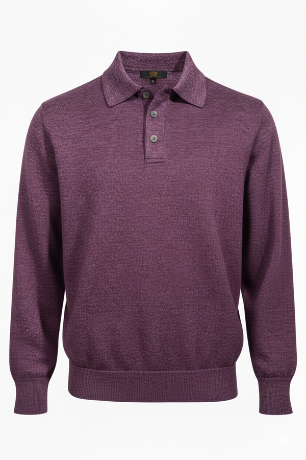 Viyella Baruffa Wool Basic Polo sweater with Sued Trim