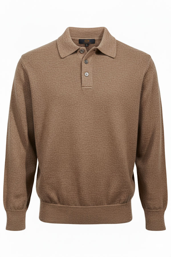 Viyella Baruffa Wool Basic Polo sweater with Sued Trim