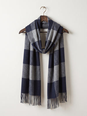 Viyella 100% Baby Alpaca Blue Checkered Scarf