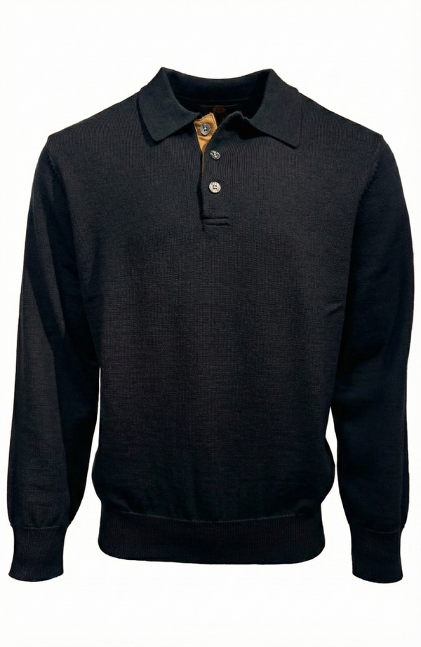 Pull polo basique en laine Baruffa de Viyella avec bordure en daim
