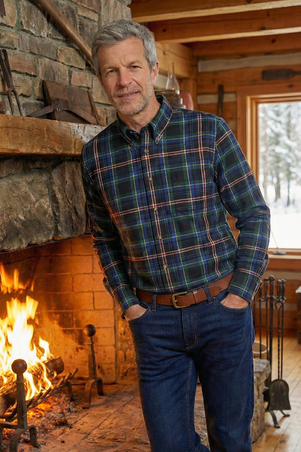 Viyella Navy Gold Made in Canada Plaid Shirt