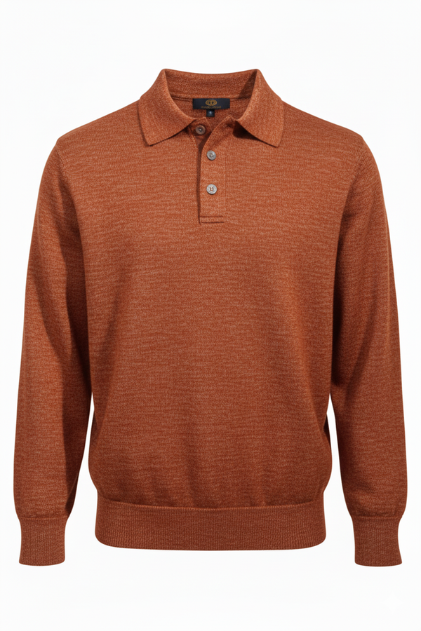 Viyella Baruffa Wool Basic Polo sweater with Sued Trim