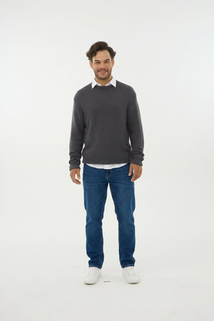 Leo - Pull homme col rond en coton et acrylique à texture bicolore