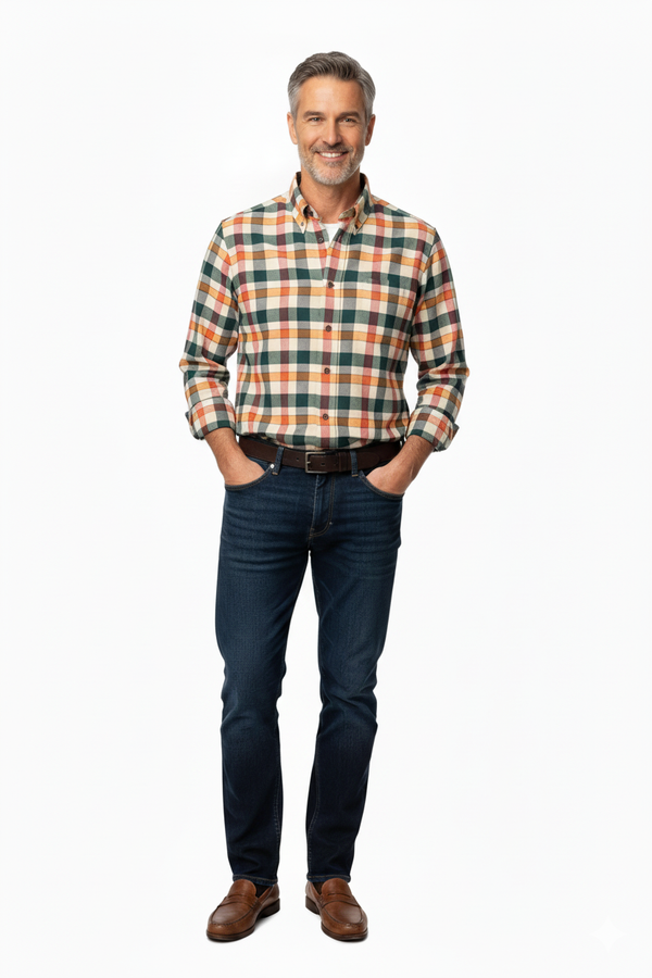 Chemise à carreaux orange et vert Viyella 1894 Viyella Classic, fabriquée au Canada