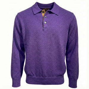 Pull polo basique en laine Baruffa de Viyella avec bordure en daim