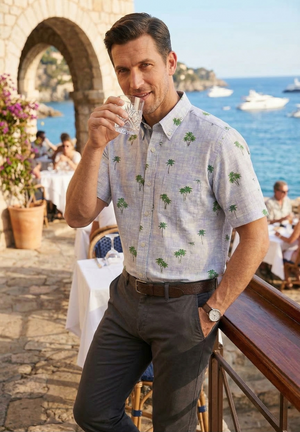Viyella Palm Tree Printed 100% Madras Cotton Shirt