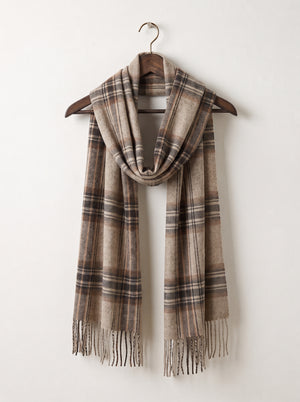 Viyella 100% Baby Alpaca Light Beige Tartan Scarf