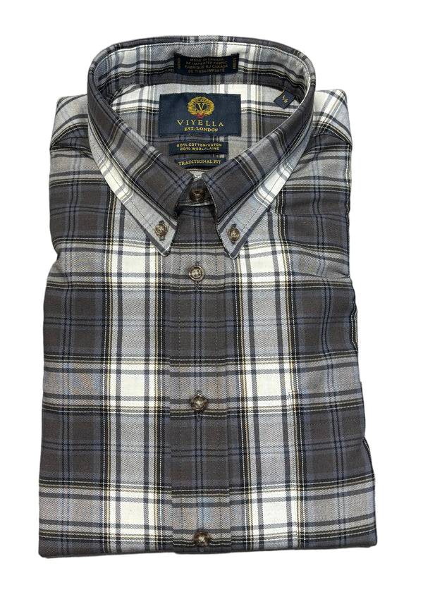 Viyella Grey and White Made in Canada Plaid Shirt