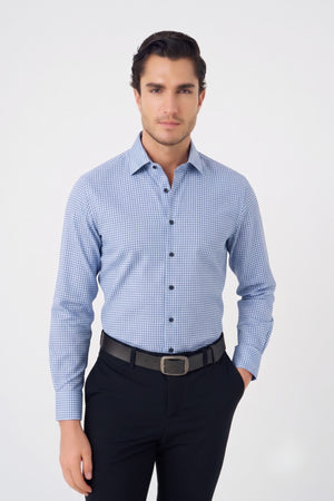 Leo Chevalier Fitted Blue Abstract Dress Shirt with Stretch