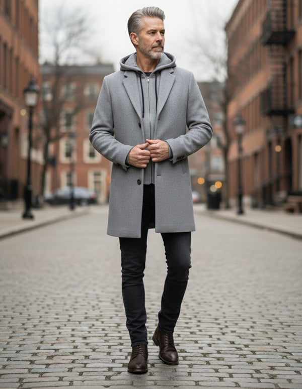 Viyella 3 Button Wool Blend Coat with removable Hooded Windbreak