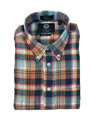 Viyella Made in Canada 100% Linen Bright Multi Long Sleeve Shirt