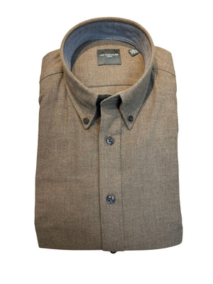 Chemise boutonnée en flanelle marron uni Leo Chevalier