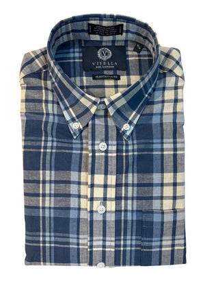 Viyella Made in Canada Blue and Beige Linen Blend Shirt