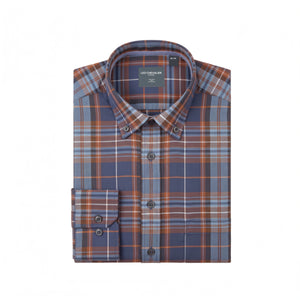 Leo Chevalier 100% Cotton Non-Iron Blue and Brown Plaid Shirt