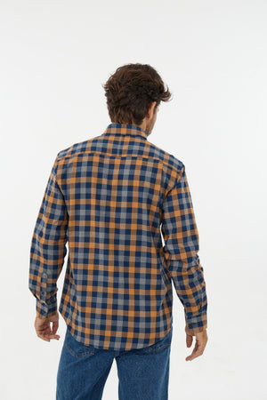 Leo Chevalier 100% Brushed Cotton Non-Iron Orange Check Shirt