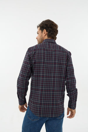 Leo Chevalier 100% Cotton Non-Iron Navy and Burgundy Plaid Shirt