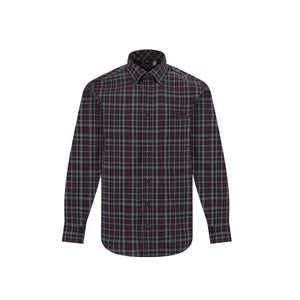 Leo Chevalier 100% Cotton Non-Iron Navy and Burgundy Plaid Shirt