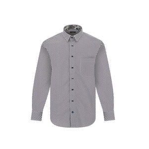 Leo Chevalier 100% Cotton Non-Iron White and Navy Diamond Print Shirt