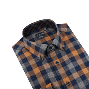 Leo Chevalier 100% Brushed Cotton Non-Iron Orange Check Shirt