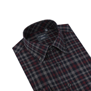 Leo Chevalier 100% Cotton Non-Iron Navy and Burgundy Plaid Shirt