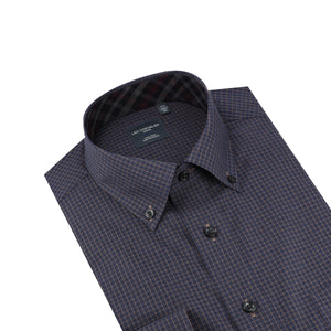 Leo Chevalier 100% Cotton Non-Iron Navy Check Shirt