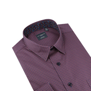 Leo Chevalier 100% Cotton Non-Iron Red with Navy Print Shirt