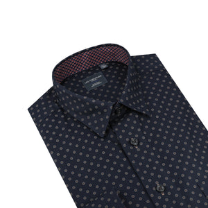Leo Chevalier 100% Cotton Non-Iron Navy Diamond Print Shirt