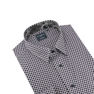 Leo Chevalier 100% Cotton Non-Iron White and Navy Diamond Print Shirt