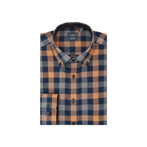 Leo Chevalier 100% Brushed Cotton Non-Iron Orange Check Shirt