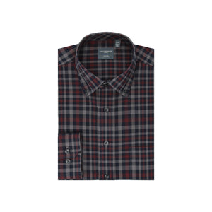 Leo Chevalier 100% Cotton Non-Iron Navy and Burgundy Plaid Shirt