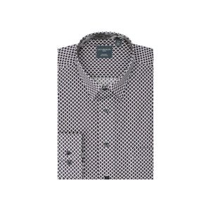 Leo Chevalier 100% Cotton Non-Iron White and Navy Diamond Print Shirt