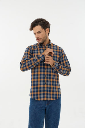 Leo Chevalier 100% Brushed Cotton Non-Iron Orange Check Shirt
