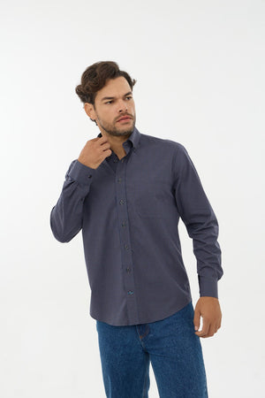 Leo Chevalier 100% Cotton Non-Iron Navy Check Shirt