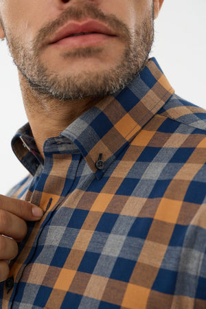 Leo Chevalier 100% Brushed Cotton Non-Iron Orange Check Shirt
