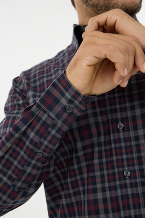 Leo Chevalier 100% Cotton Non-Iron Navy and Burgundy Plaid Shirt