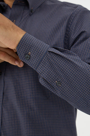 Leo Chevalier 100% Cotton Non-Iron Navy Check Shirt