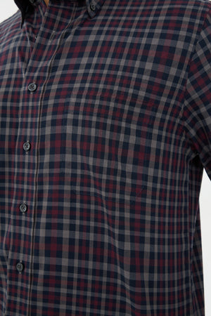 Leo Chevalier 100% Cotton Non-Iron Navy and Burgundy Plaid Shirt