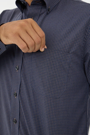 Leo Chevalier 100% Cotton Non-Iron Navy Check Shirt