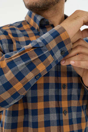 Leo Chevalier 100% Brushed Cotton Non-Iron Orange Check Shirt