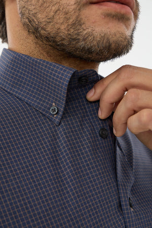 Leo Chevalier 100% Cotton Non-Iron Navy Check Shirt