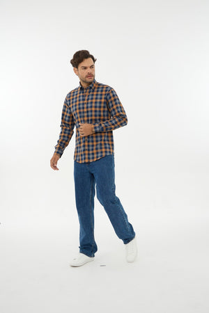 Leo Chevalier 100% Brushed Cotton Non-Iron Orange Check Shirt