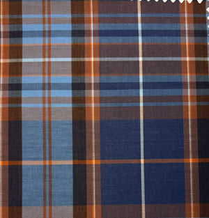 Leo Chevalier 100% Cotton Non-Iron Blue and Brown Plaid Shirt