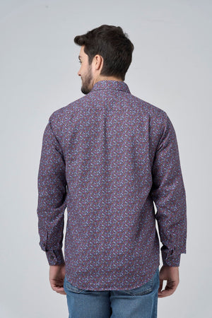 Multi Burgundy Leaf Print 100% Cotton Non-Iron Shirt